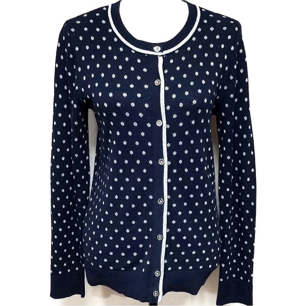 JONES New York Blue Silver Polka Dot Sweater Med